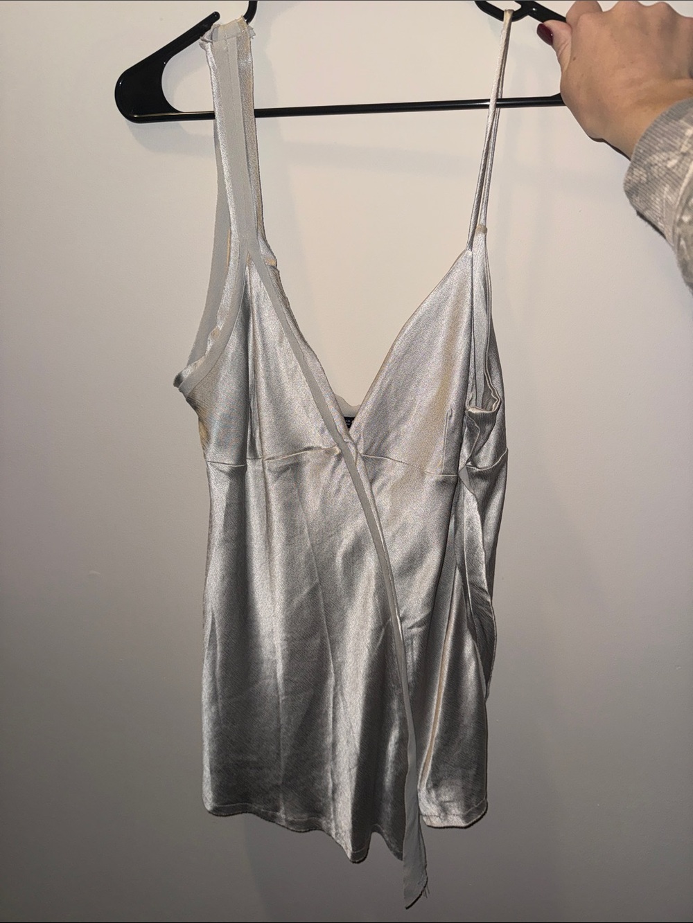 Zara Silver Satin Slip Tank with Thin Straps